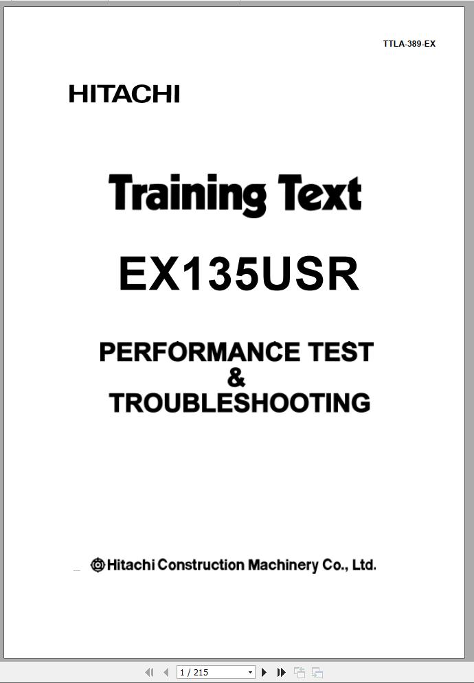 Hitachi Excavator EX135URS Technical Manual and Training Text