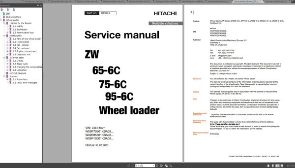 Hitachi Wheel Loader ZW65 6 ZW75 6 ZW95 6 Operator Service Workshop Manual 1