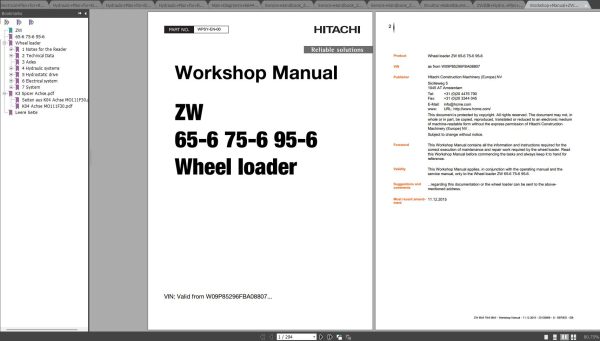 Hitachi Wheel Loader ZW65 6 ZW75 6 ZW95 6 Operator Service Workshop Manual 3