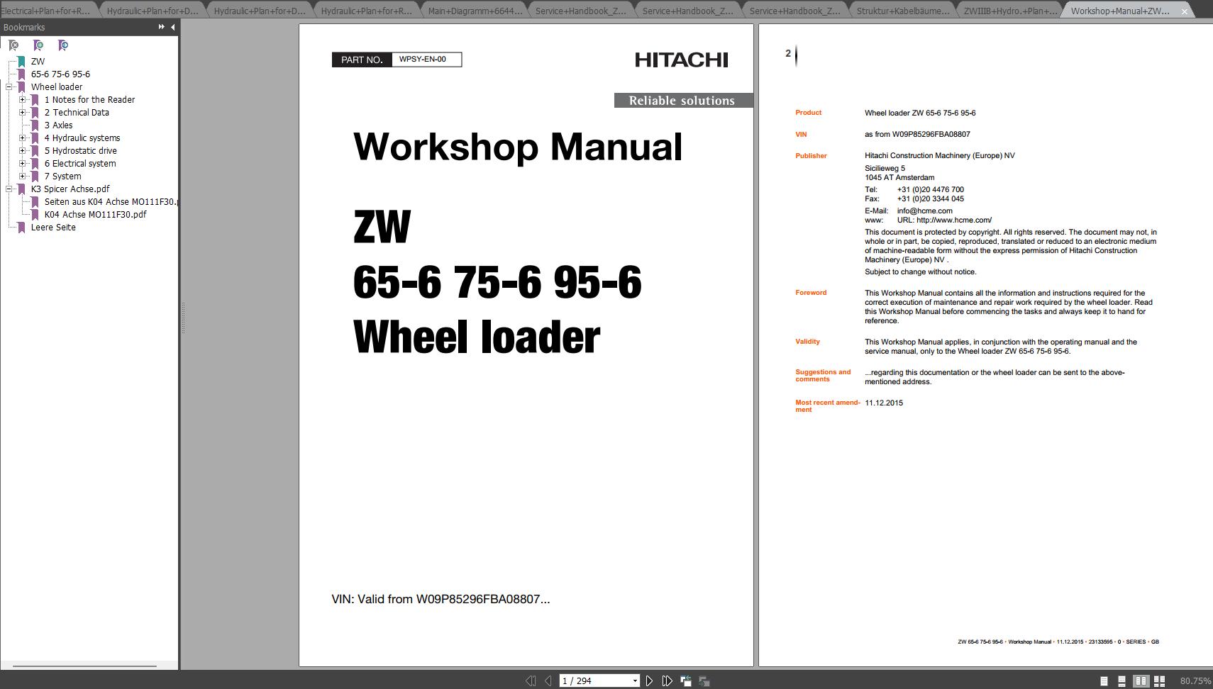 Hitachi Wheel Loader ZW65 6 ZW75 6 ZW95 6 Operator Service Workshop Manual 3