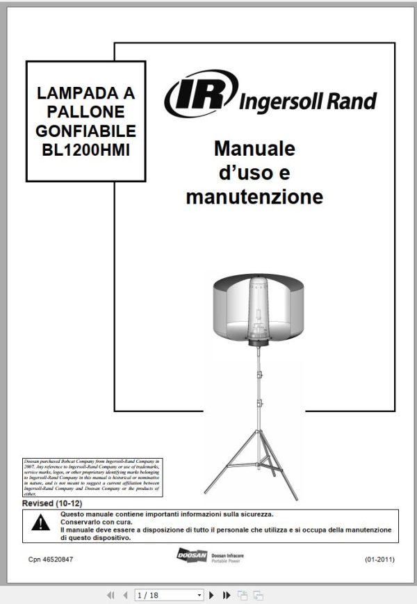 Ingersoll Rand Balloon Light BL1200 Operation and Maintenance Manual 2012 CZ IT