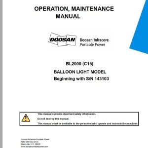 Ingersoll Rand Balloon Light BL2000C Parts Manual Operation and Maintenance Manual 2012