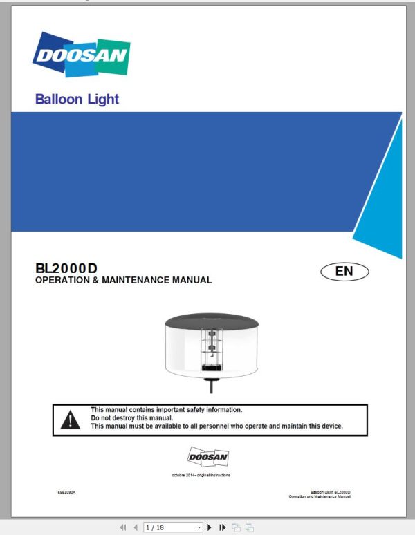 Ingersoll Rand Balloon Light BL2000D Operation and Maintenance Manual 2014
