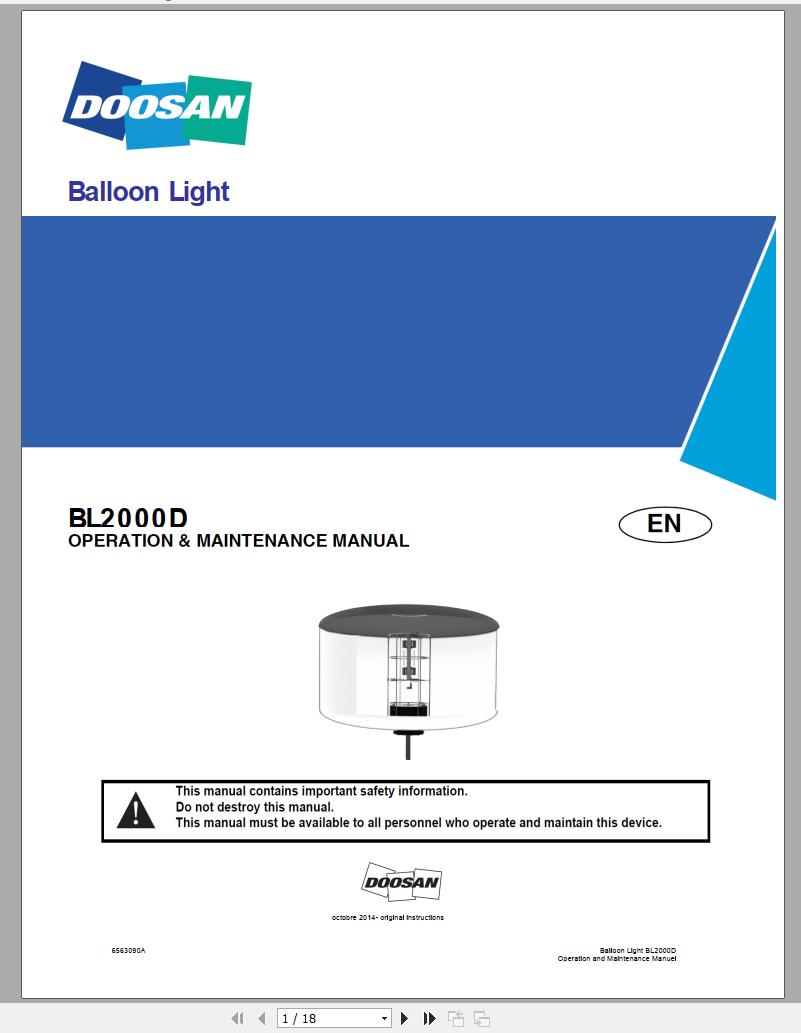 Ingersoll Rand Balloon Light BL2000D Operation and Maintenance Manual 2014