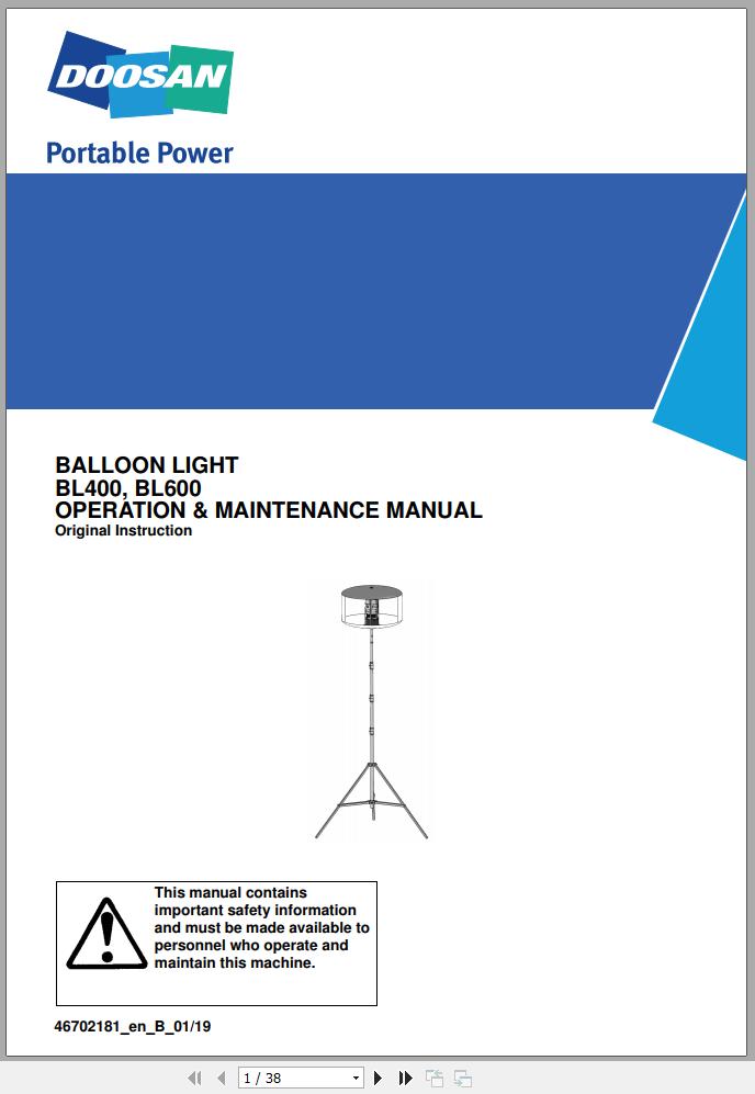 Ingersoll Rand Balloon Light BL400 Operation and Maintenance Manual 2019 EN NL FR DE ES IT