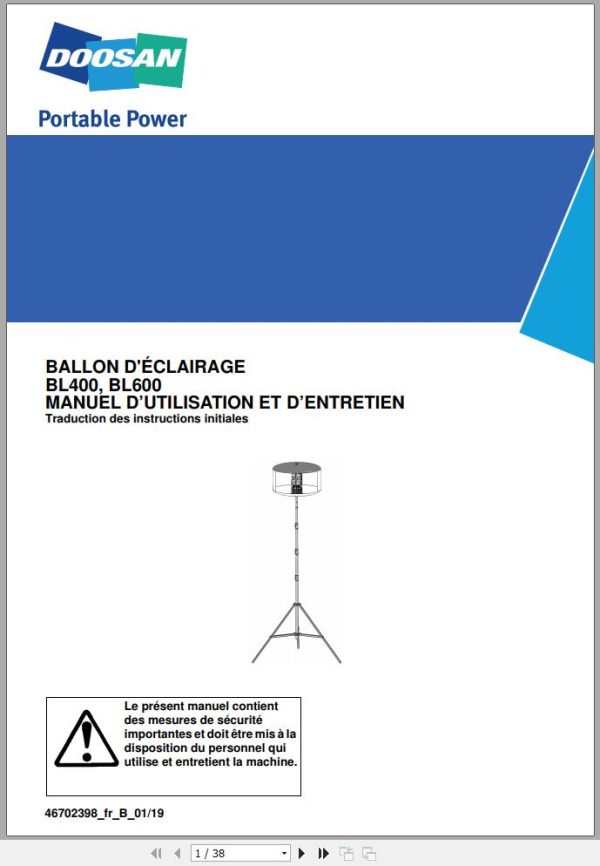 Ingersoll Rand Balloon Light BL400 Operation and Maintenance Manual 2019 EN NL FR DE ES IT 1