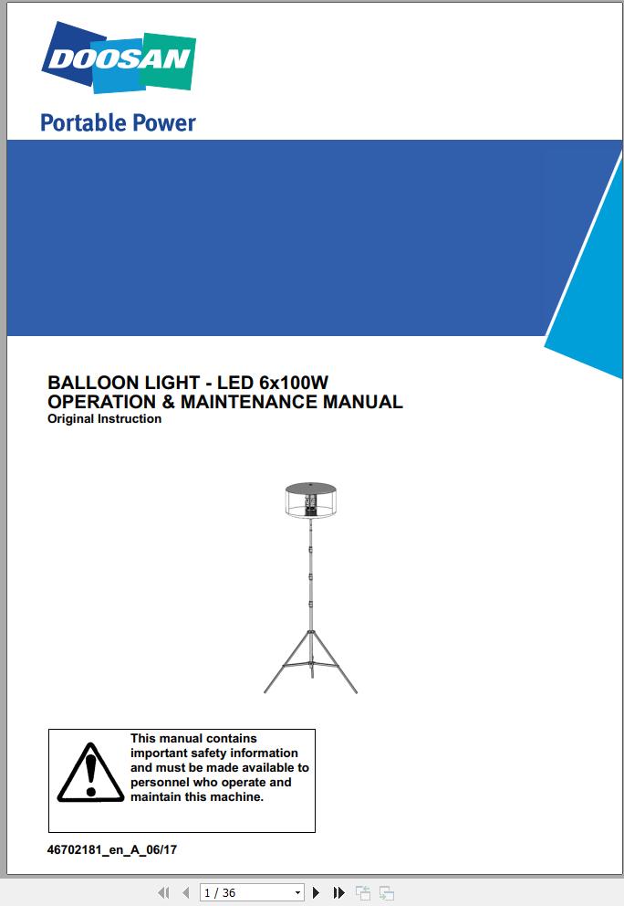Ingersoll Rand Balloon Light BL600 Operation and Maintenance Manual 2019 EN NL FR DE ES IT