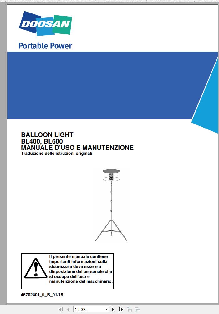 Ingersoll Rand Balloon Light BL600 Operation and Maintenance Manual 2019