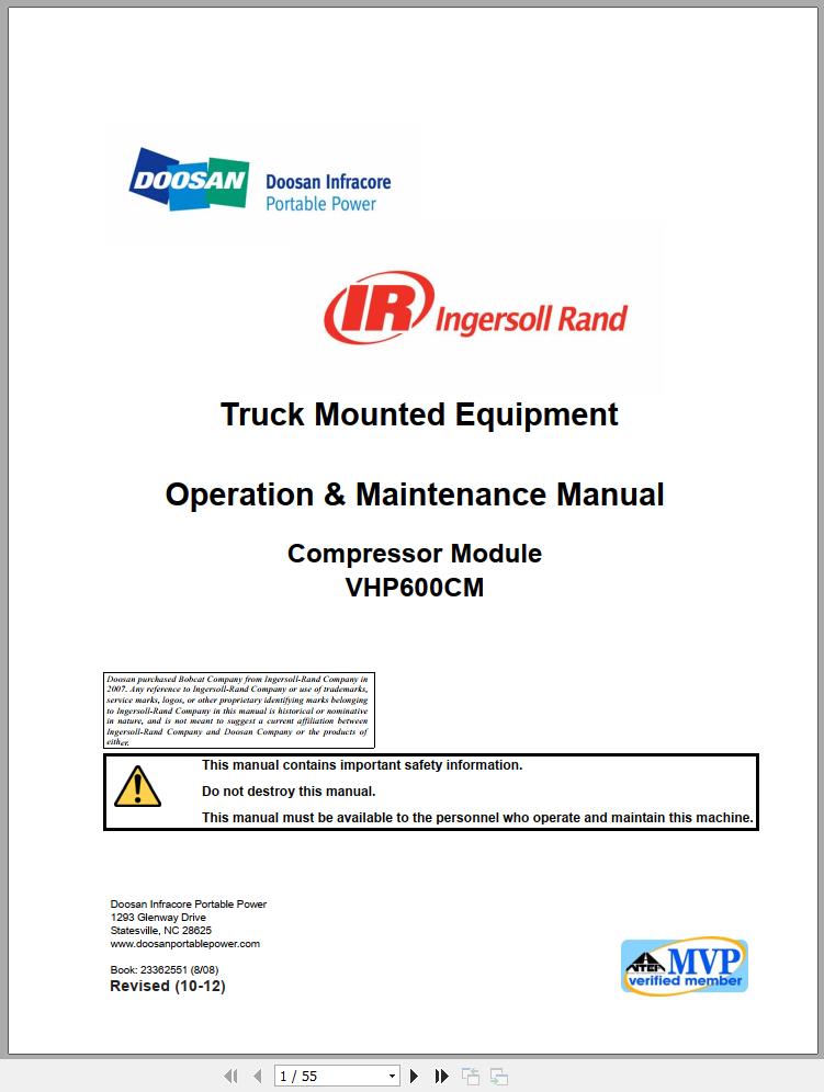 Ingersoll Rand Compressor Module VHP600CM Operation Maintenance Manual 2012