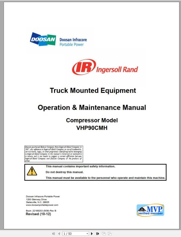 Ingersoll Rand Compressor Module VHP90CMH Operation Maintenance Manual 2012