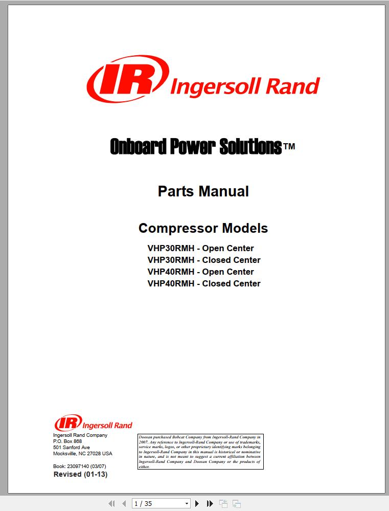 Ingersoll Rand Compressor Modules VHP30RMH Part Manual 2013