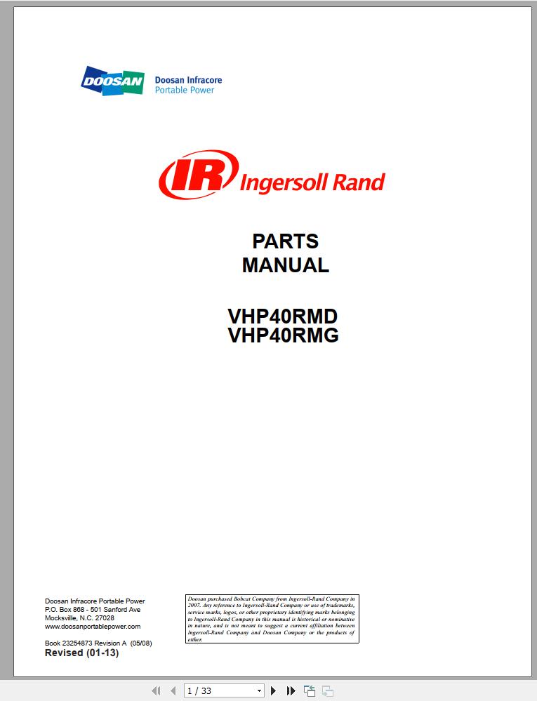 Ingersoll Rand Compressor Modules VHP40RMD Part Manual Operation and Maintenance Manual 2013
