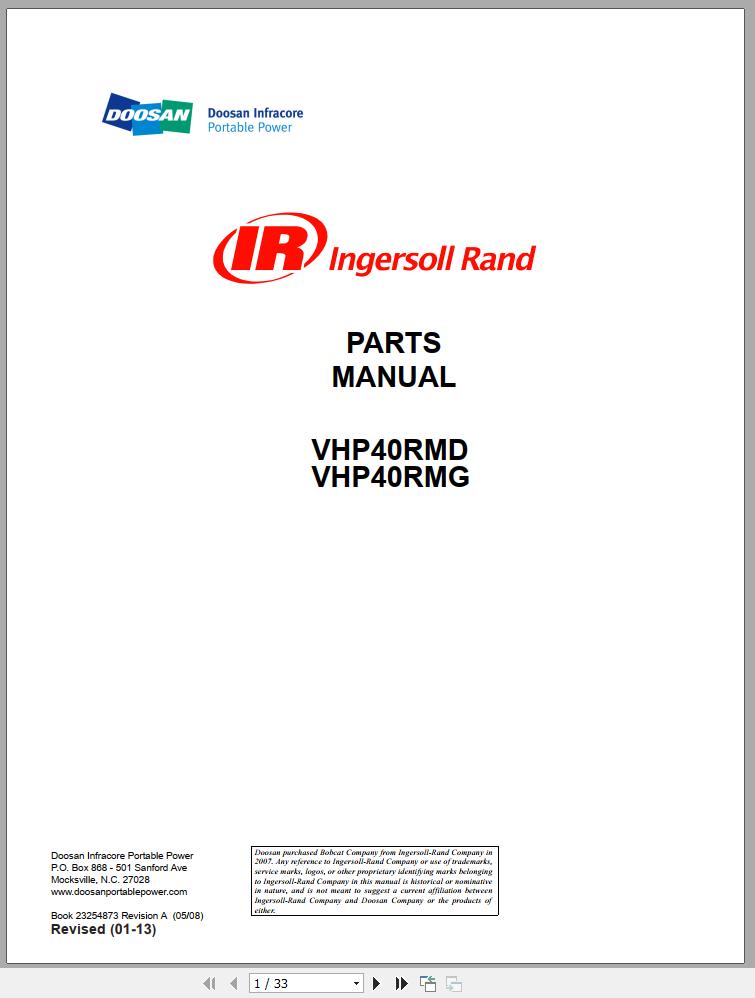 Ingersoll Rand Compressor Modules VHP40RMG Part Manual Operation and Maintenance Manual 2013