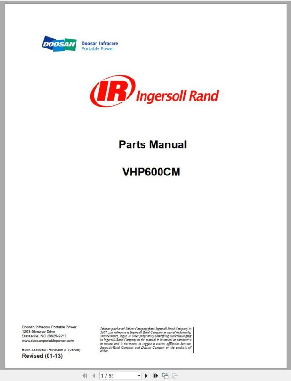 Ingersoll Rand Compressor Modules VHP600CM Part Manual 2013