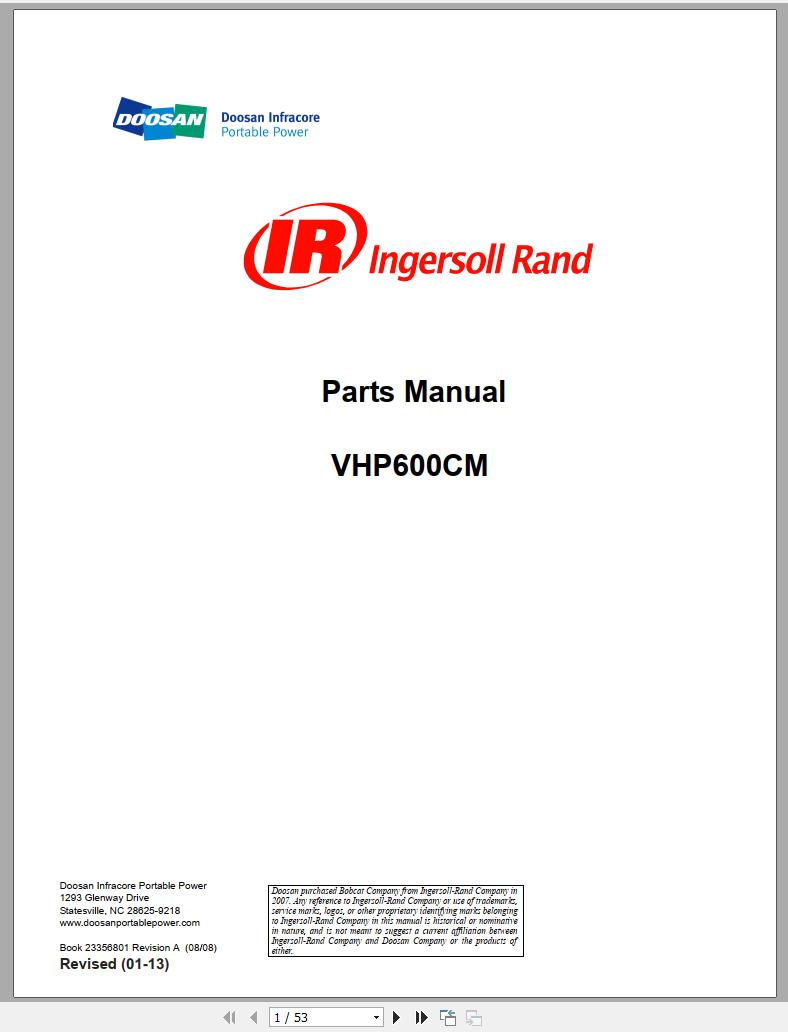 Ingersoll Rand Compressor Modules VHP600CM Part Manual 2013