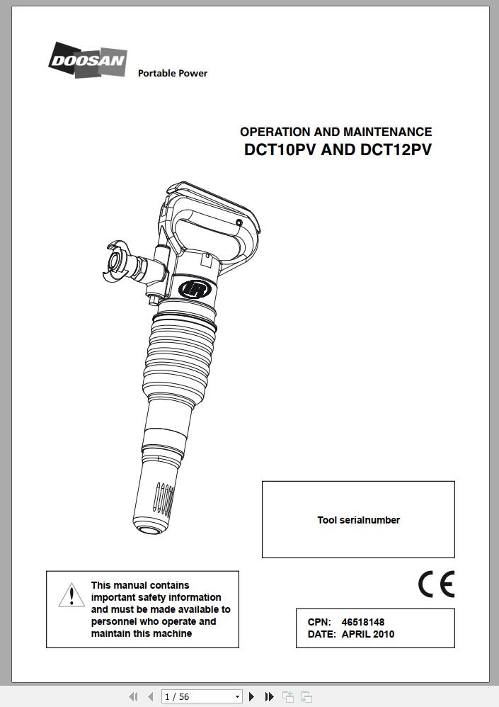 Ingersoll Rand Construction Tool DCT10PV Operation and Maintenance Manual 2012