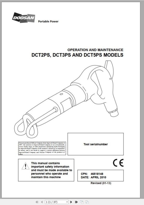 Ingersoll Rand Construction Tool DCT2PS Operation and Maintenance Manual 2013