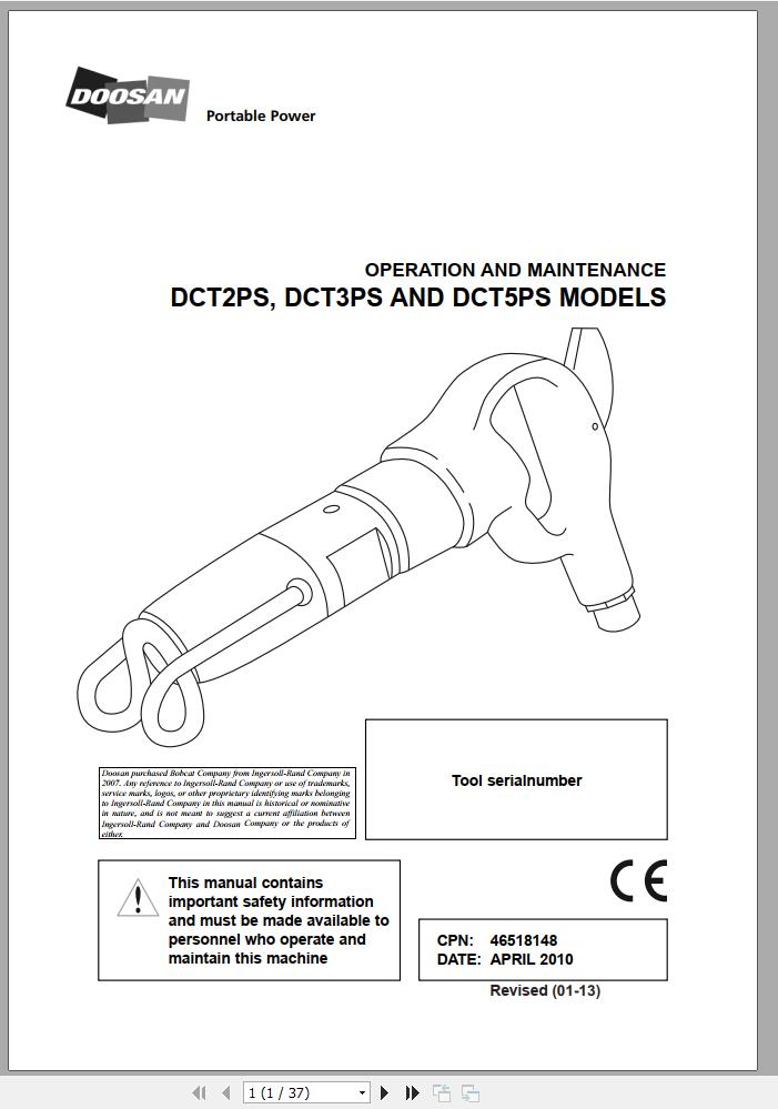 Ingersoll Rand Construction Tool DCT2PS Operation and Maintenance Manual 2013