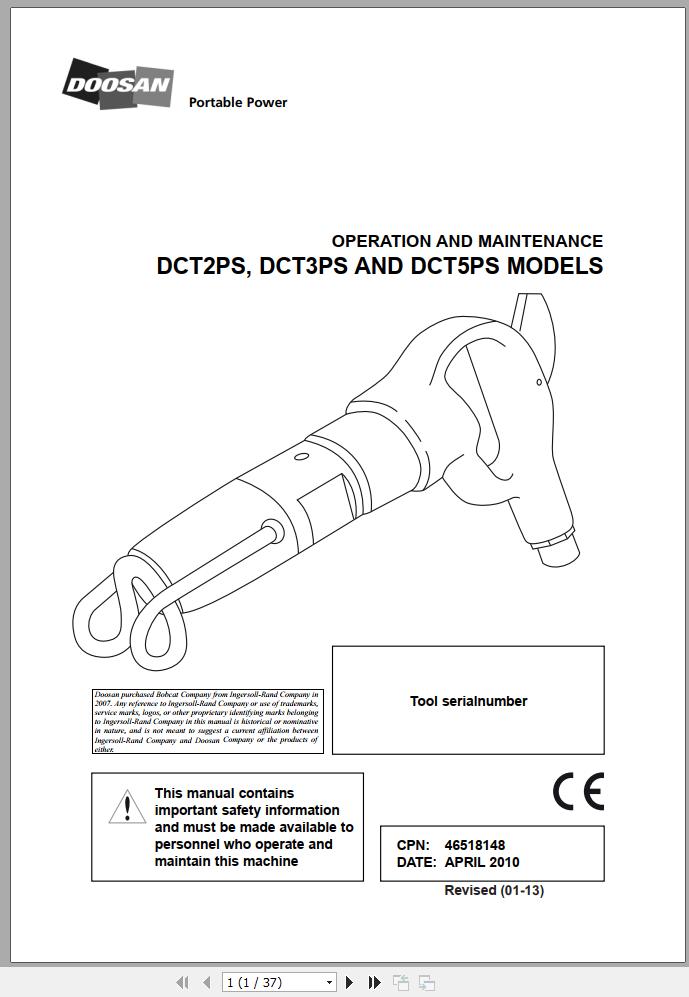Ingersoll Rand Construction Tool DCT3PS Operation and Maintenance Manual 2013