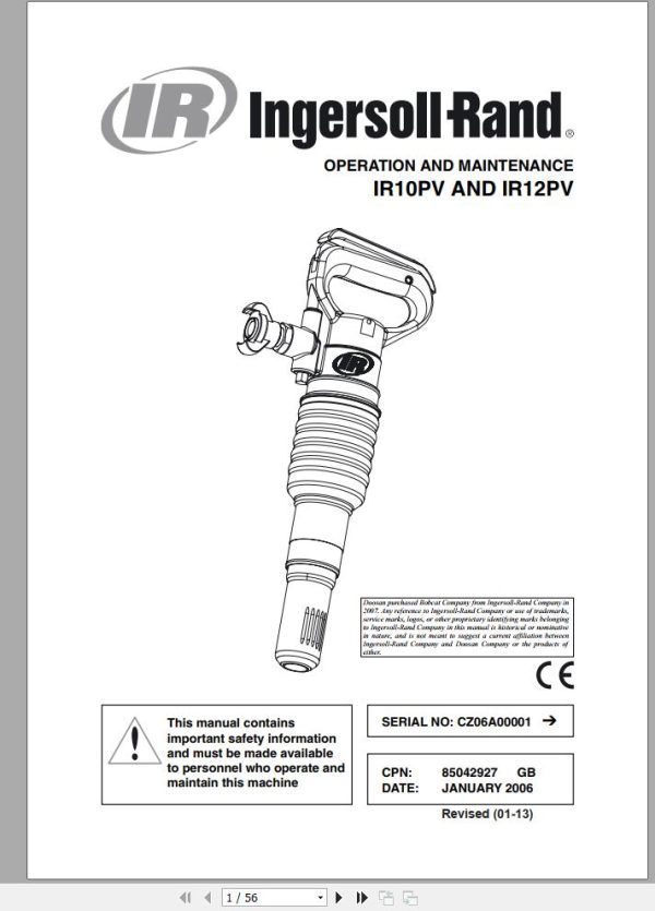 Ingersoll Rand Construction Tool IR12PV Operation and Maintenance Manual 2013