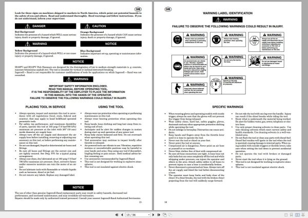 Ingersoll Rand Construction Tool IR12PV Operation and Maintenance Manual 2013 1