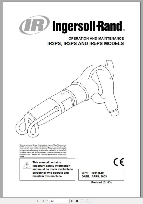 Ingersoll Rand Construction Tool IR2PS Operation and Maintenance Manual 2013