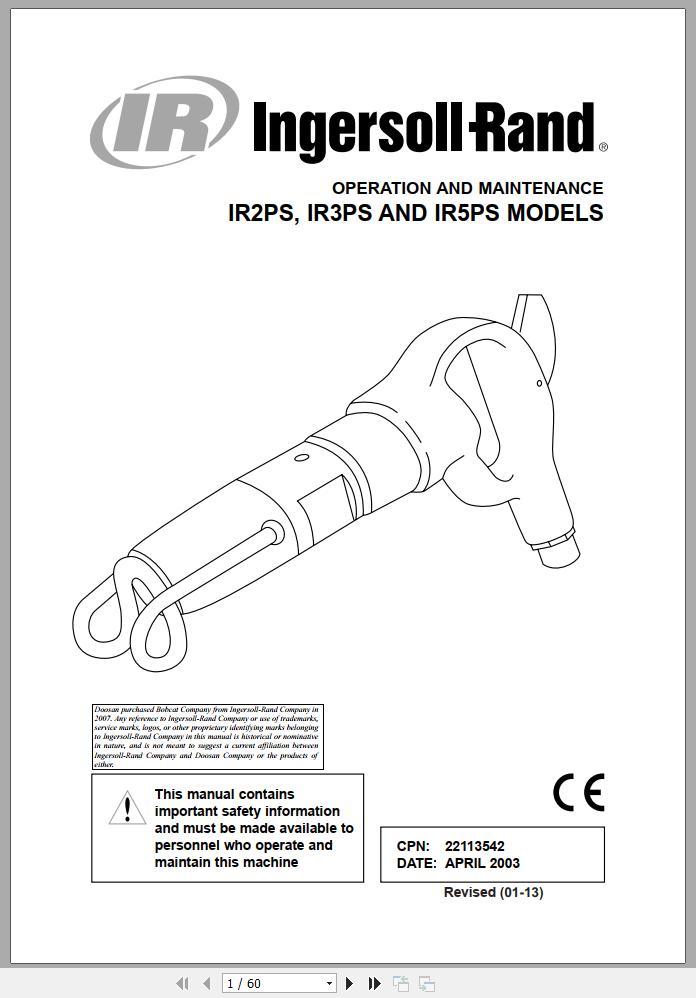 Ingersoll Rand Construction Tool IR3PS Operation and Maintenance Manual 2013