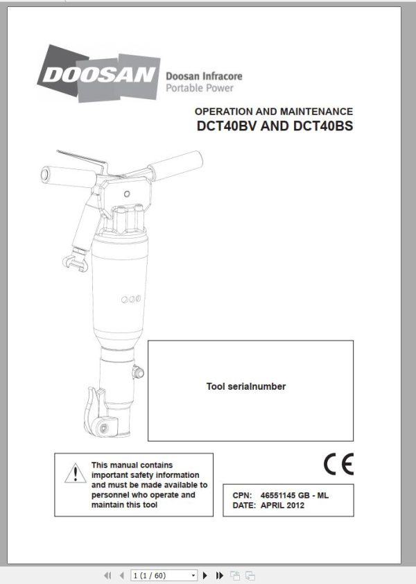 Ingersoll Rand Construction Tool IR40BV IR40BS Parts Manual Operation and Maintenance Manual 2013 1