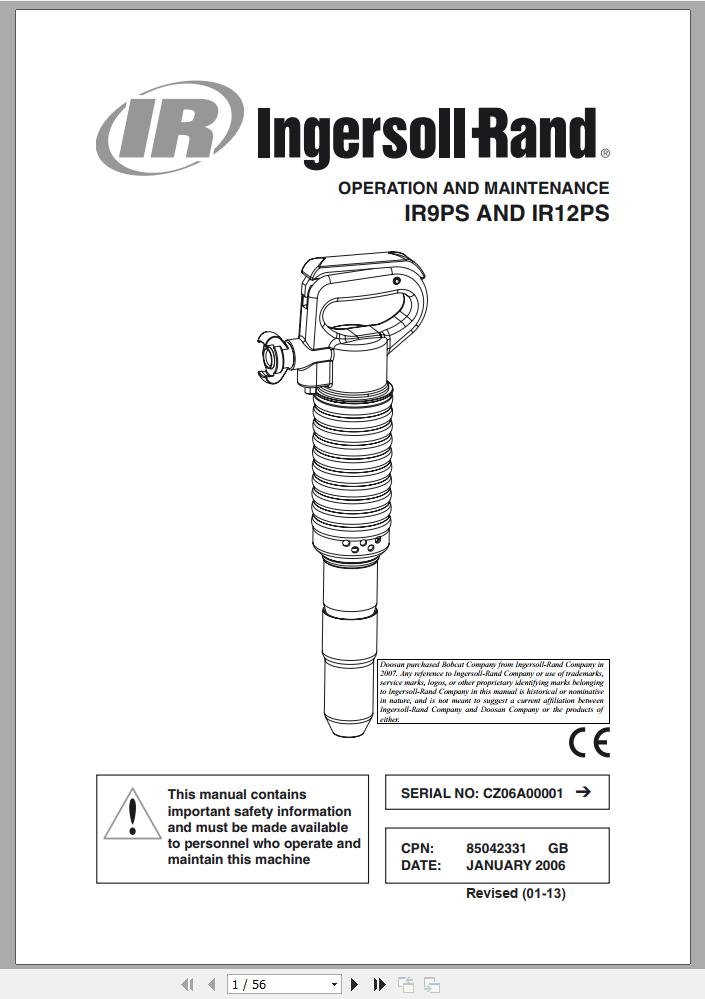 Ingersoll Rand Construction Tool IR9PS Operation and Maintenance Manual 2013