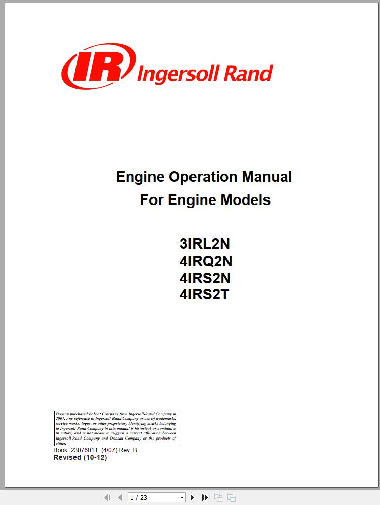 Ingersoll Rand Generator 3IRL2N Operation and Maintenance Manual 2012
