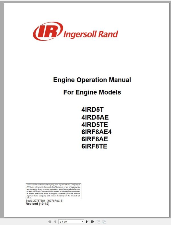 Ingersoll Rand Generator 4IRD5T Engine Owners Manual 2012