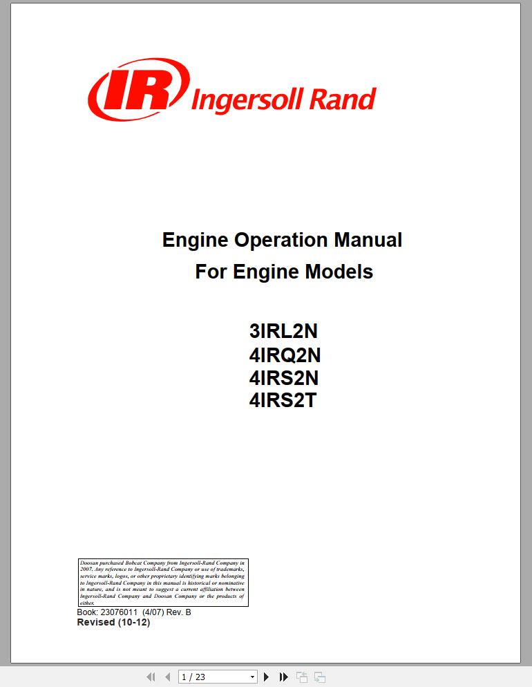 Ingersoll Rand Generator 4IRQ2N Operation and Maintenance Manual 2012
