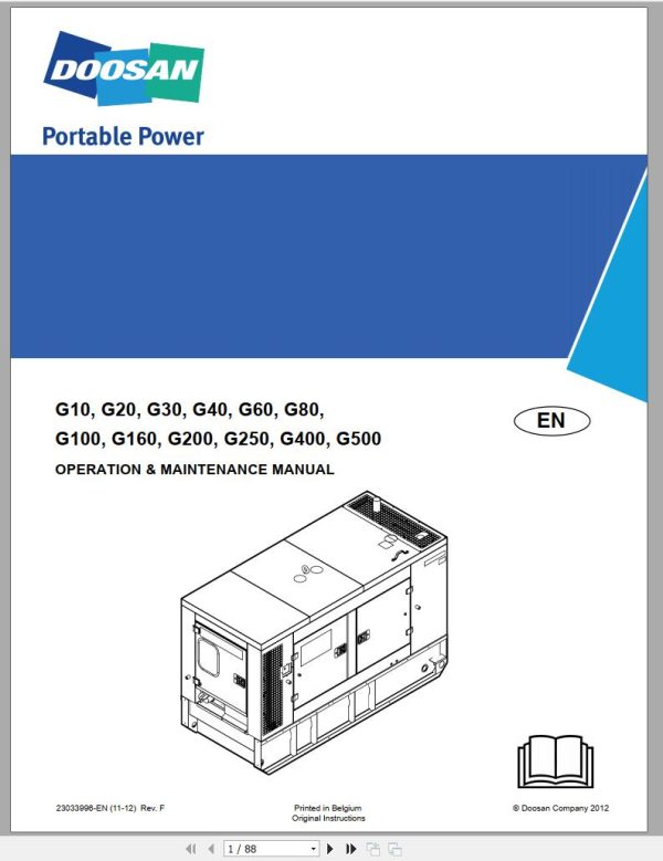 Ingersoll Rand Generator G10 Operation and Maintenance Manual 2012