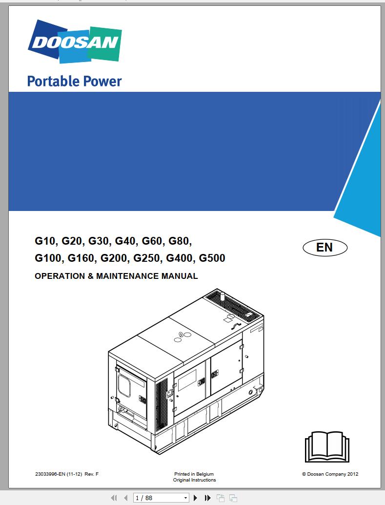 Ingersoll Rand Generator G100 Operation and Maintenance Manual 2012