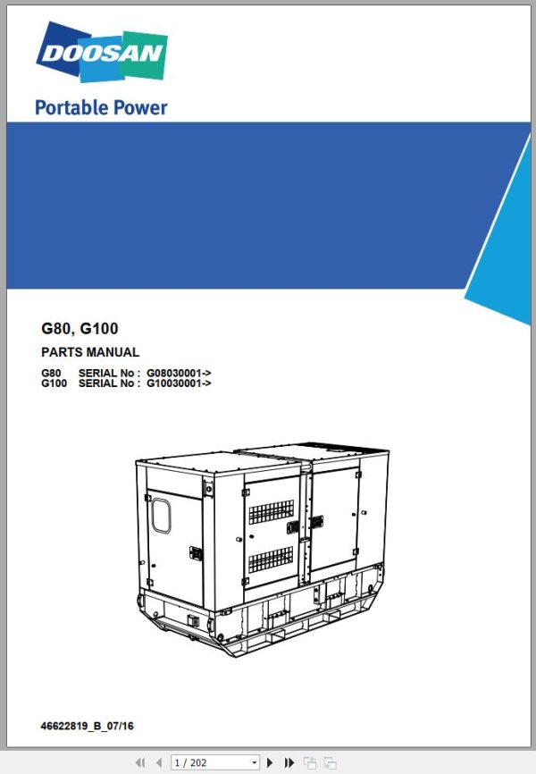 Ingersoll Rand Generator G100 Parts Manual 2017 1