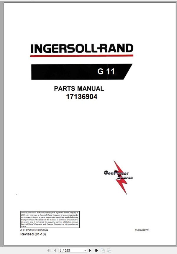 Ingersoll Rand Generator G11 Parts Manual 2013 1