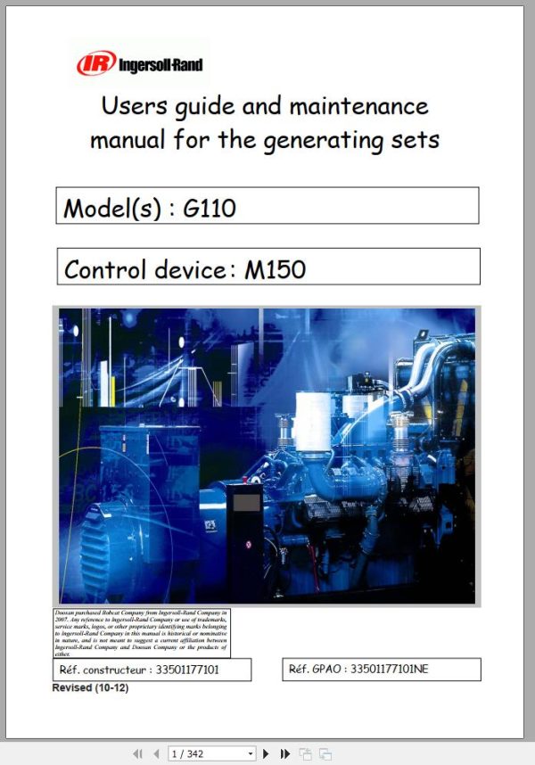 Ingersoll Rand Generator G110 Users Guide and Maintenance Manual 2012
