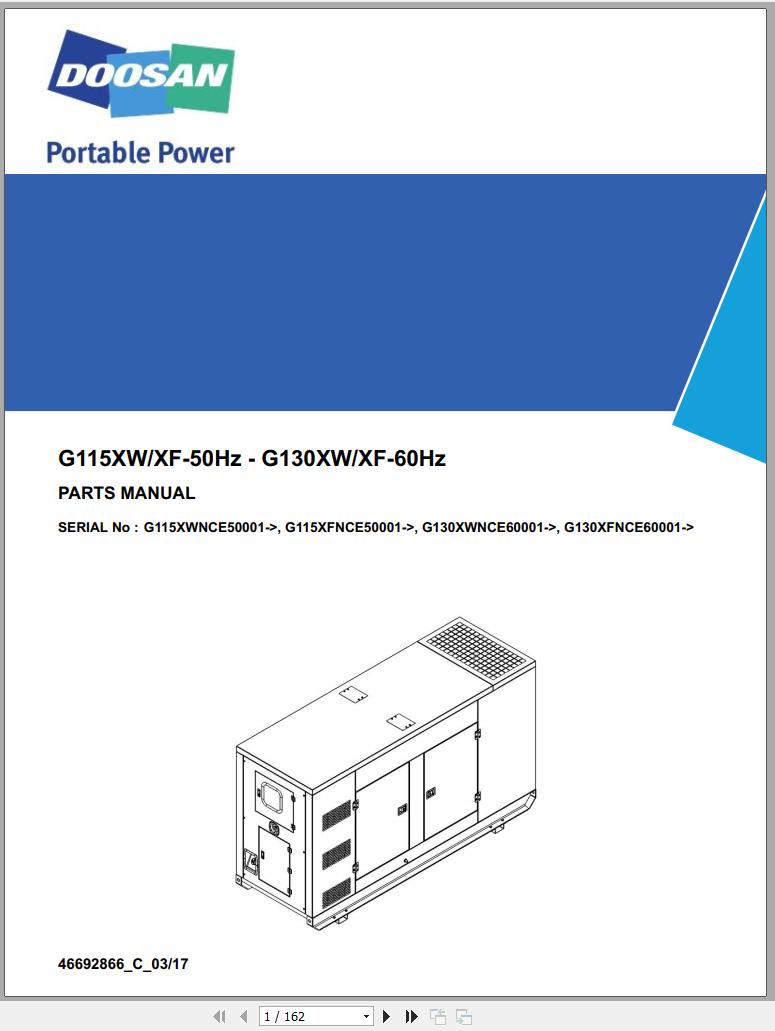 Ingersoll Rand Generator G115 Parts Manual 2017