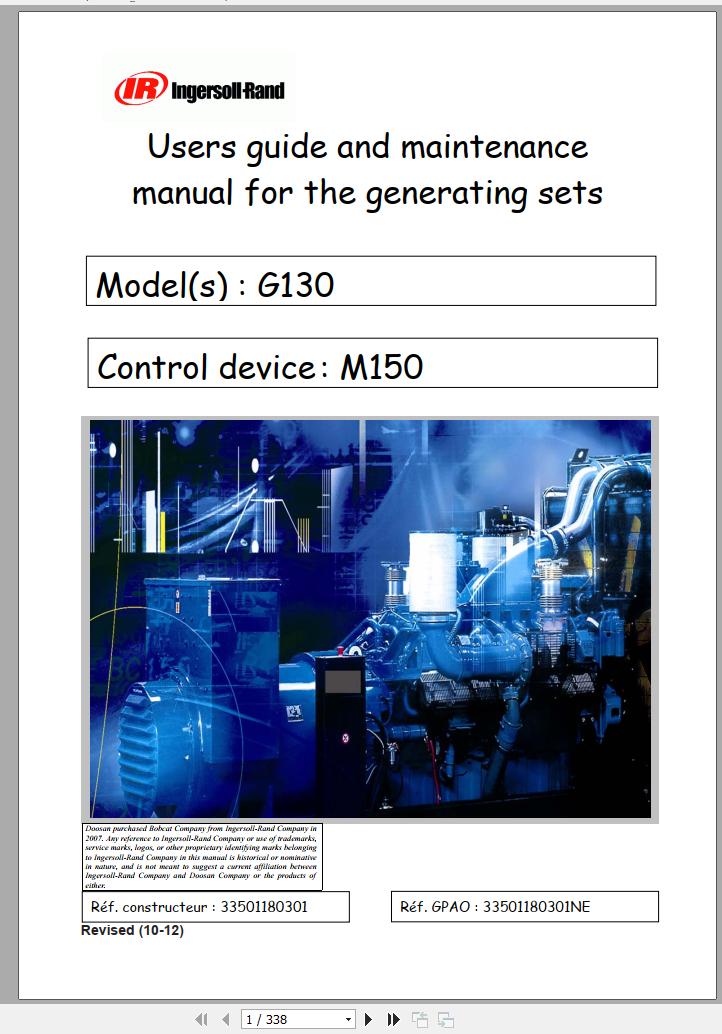Ingersoll Rand Generator G130 Users Guide and Maintenance Manual 2012