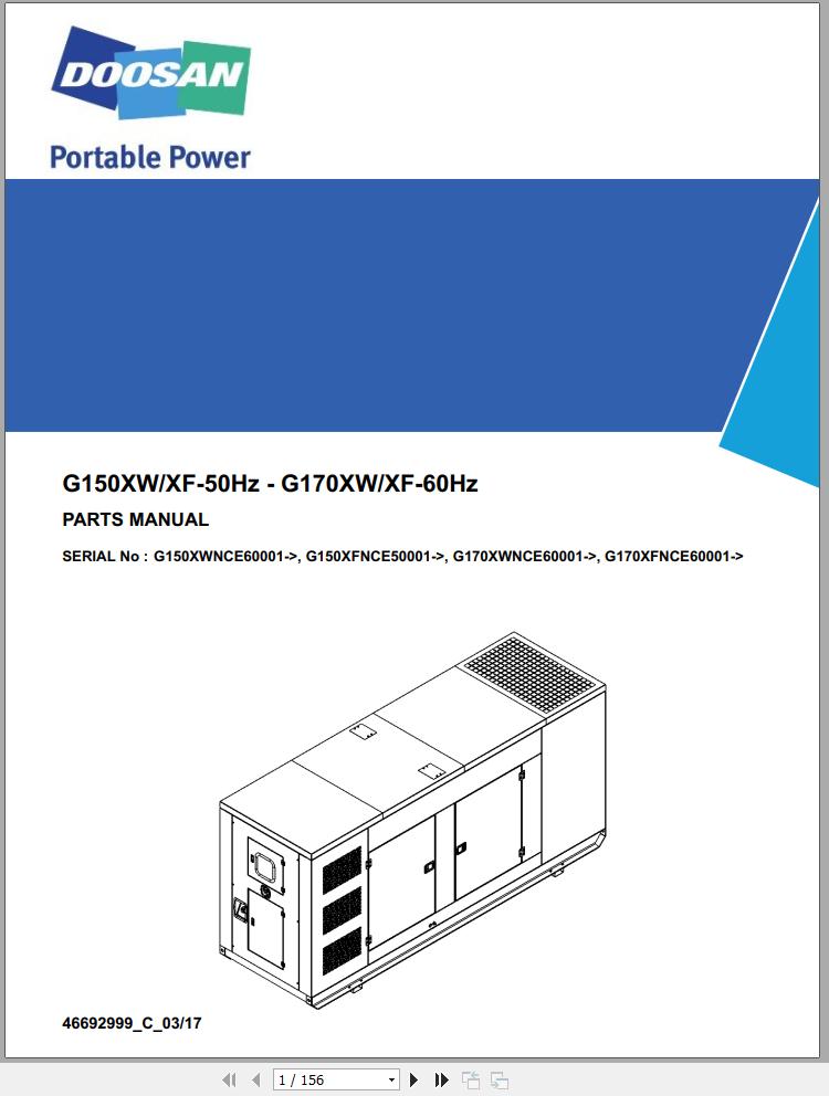 Ingersoll Rand Generator G150 Parts Manual 2018