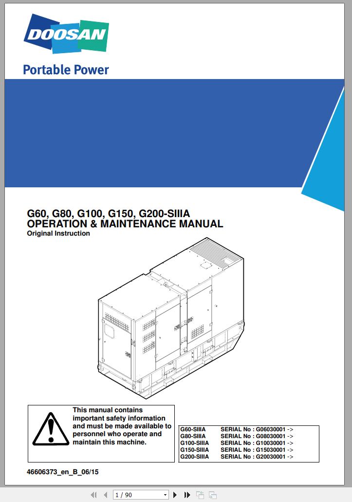 Ingersoll Rand Generator G150 SIIIA Operation and Maintenance Manual 2015