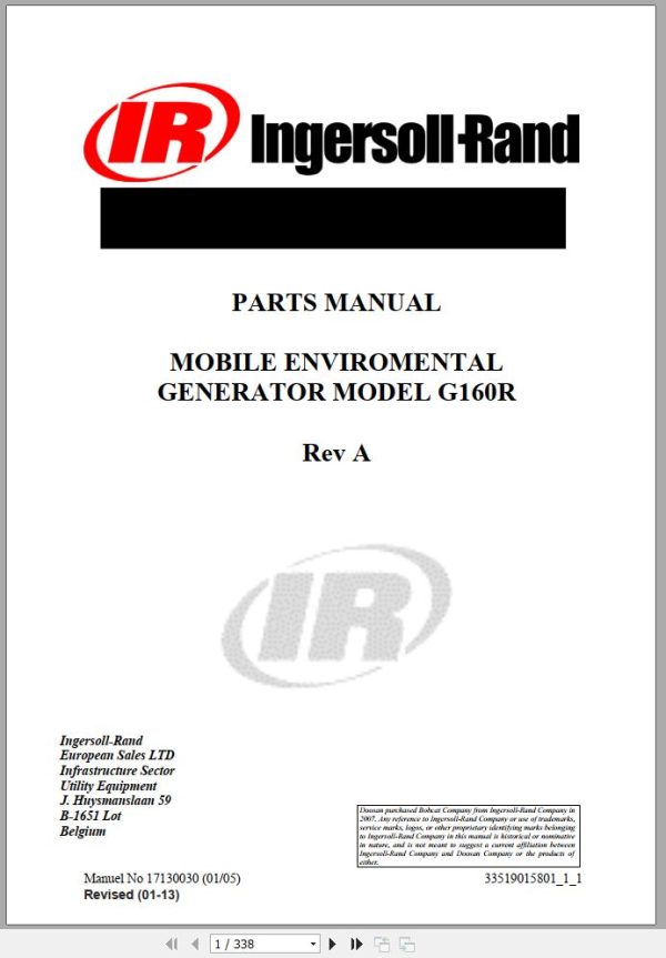 Ingersoll Rand Generator G160 Parts Manual 2013