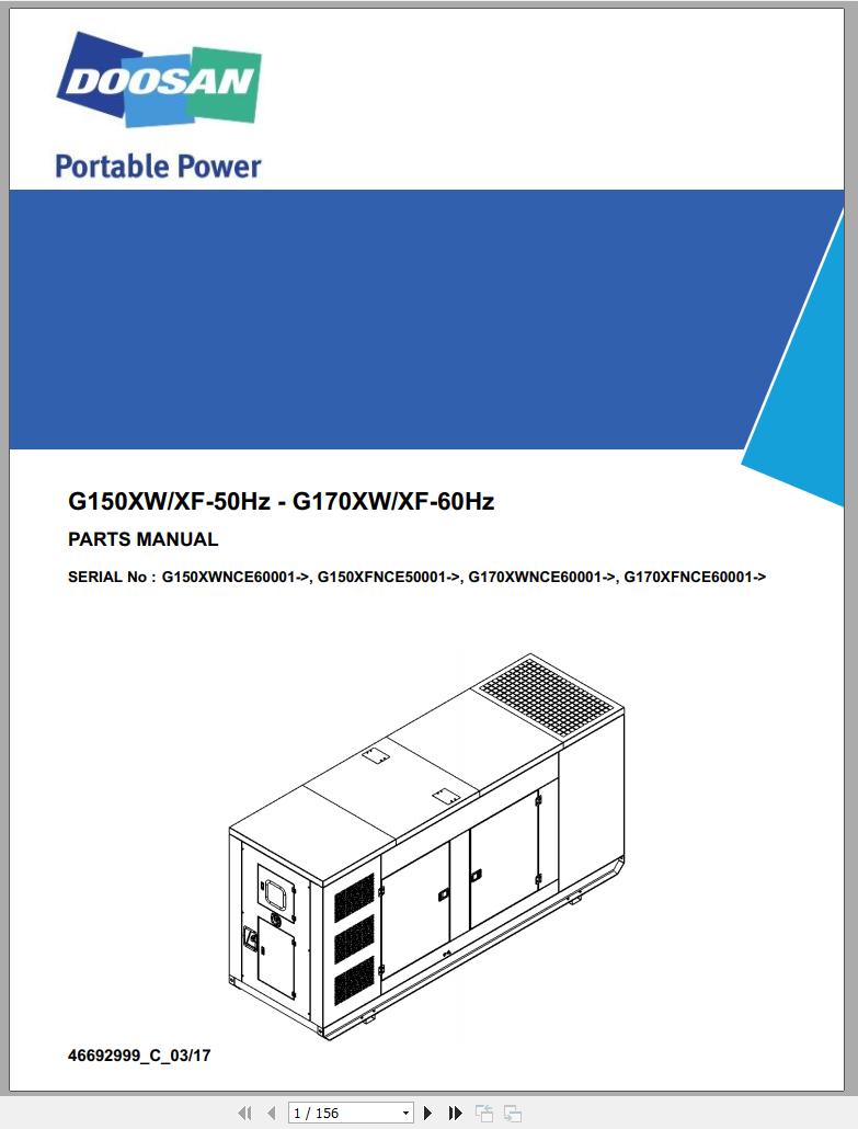 Ingersoll Rand Generator G170 Parts Manual 2017