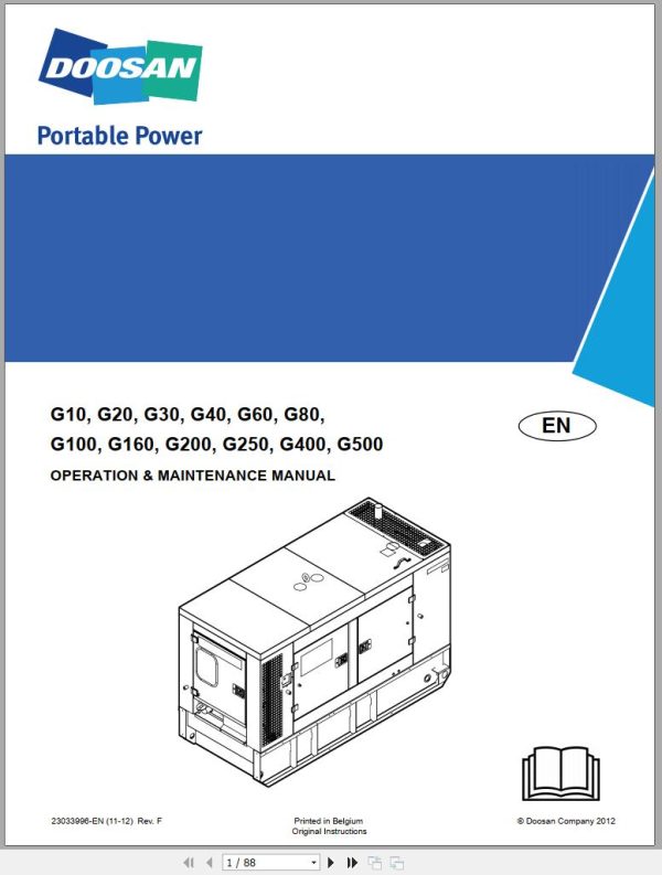 Ingersoll Rand Generator G20 Operation and Maintenance Manual 2012
