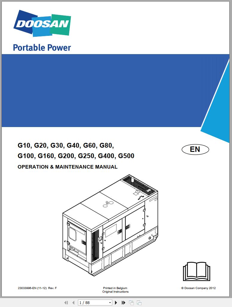 Ingersoll Rand Generator G20 Operation and Maintenance Manual 2012