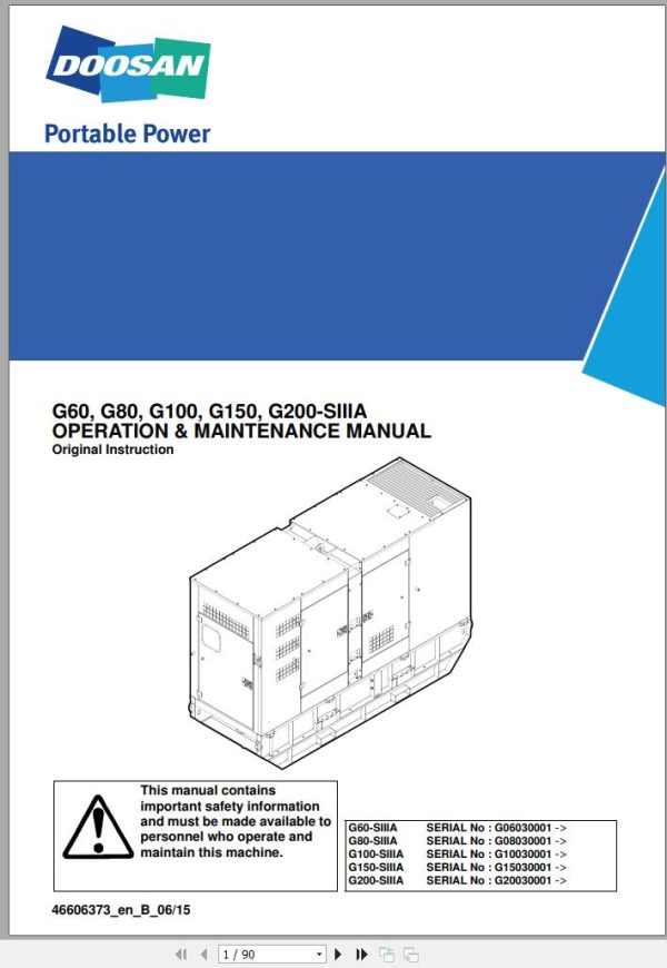Ingersoll Rand Generator G200 SIIIA Operation and Maintenance Manual 2015