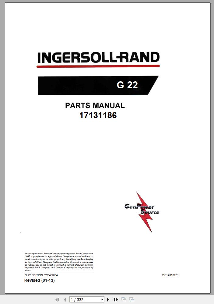 Ingersoll Rand Generator G22 Parts Manual 2013 1