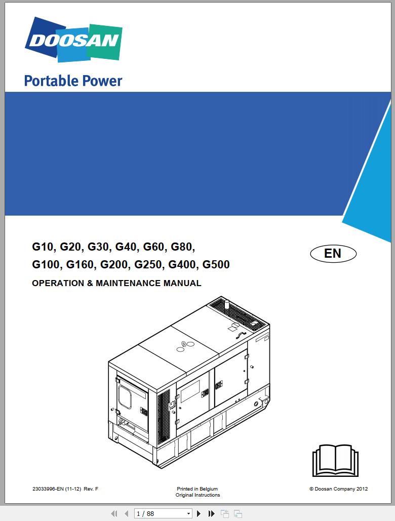 Ingersoll Rand Generator G30 Operation and Maintenance Manual 2012