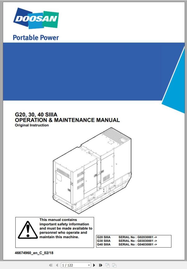 Ingersoll Rand Generator G30 SIIIA Operation and Maintenance Manual 2018