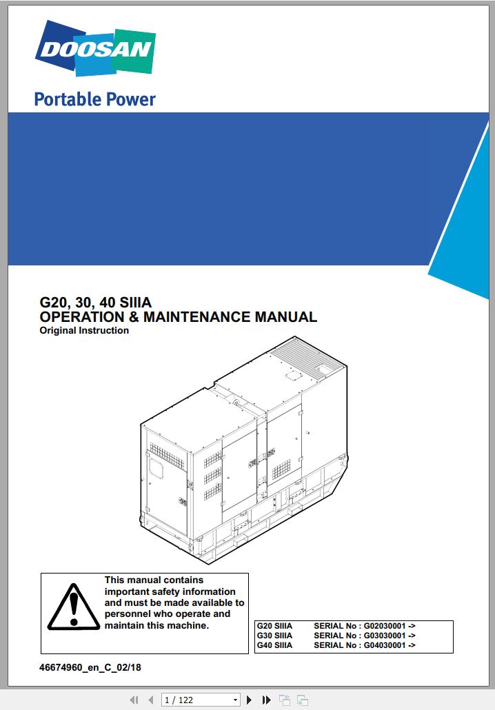 Ingersoll Rand Generator G30 SIIIA Operation and Maintenance Manual 2018